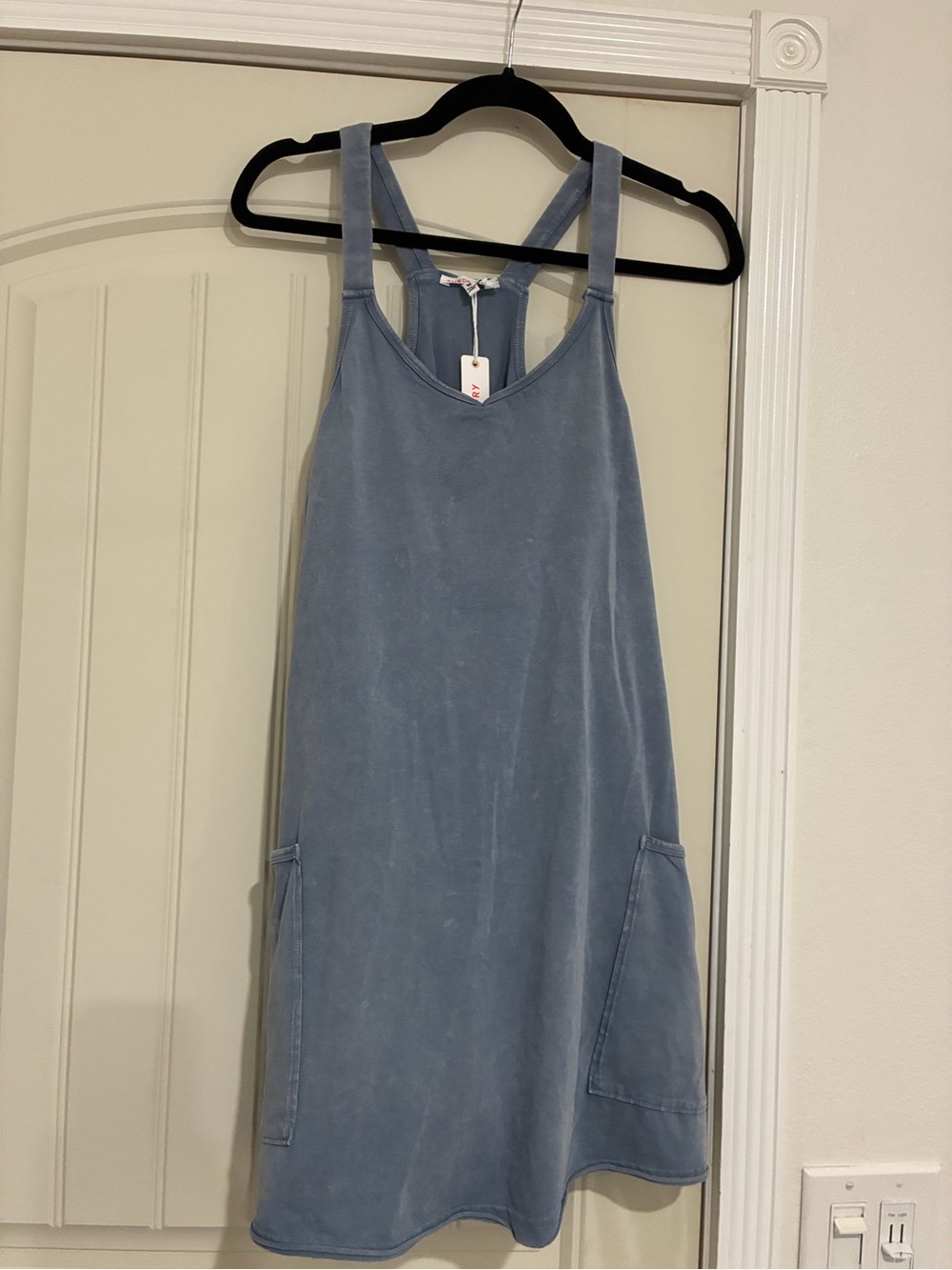 Sundry Dusty Blue Tank romper Dress with Pockets NWT size medium